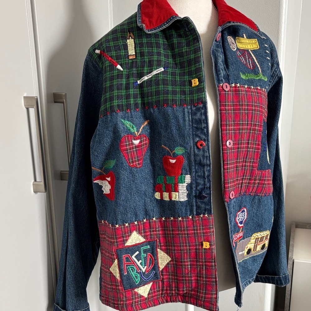 Vintage Patchwork Denim Back to School Keren Hart Jacket - Picture 3 of 15